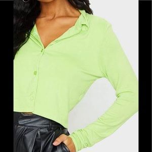 PRETTYLITTLETHING Lime Jersey Button Up Shirt NWT